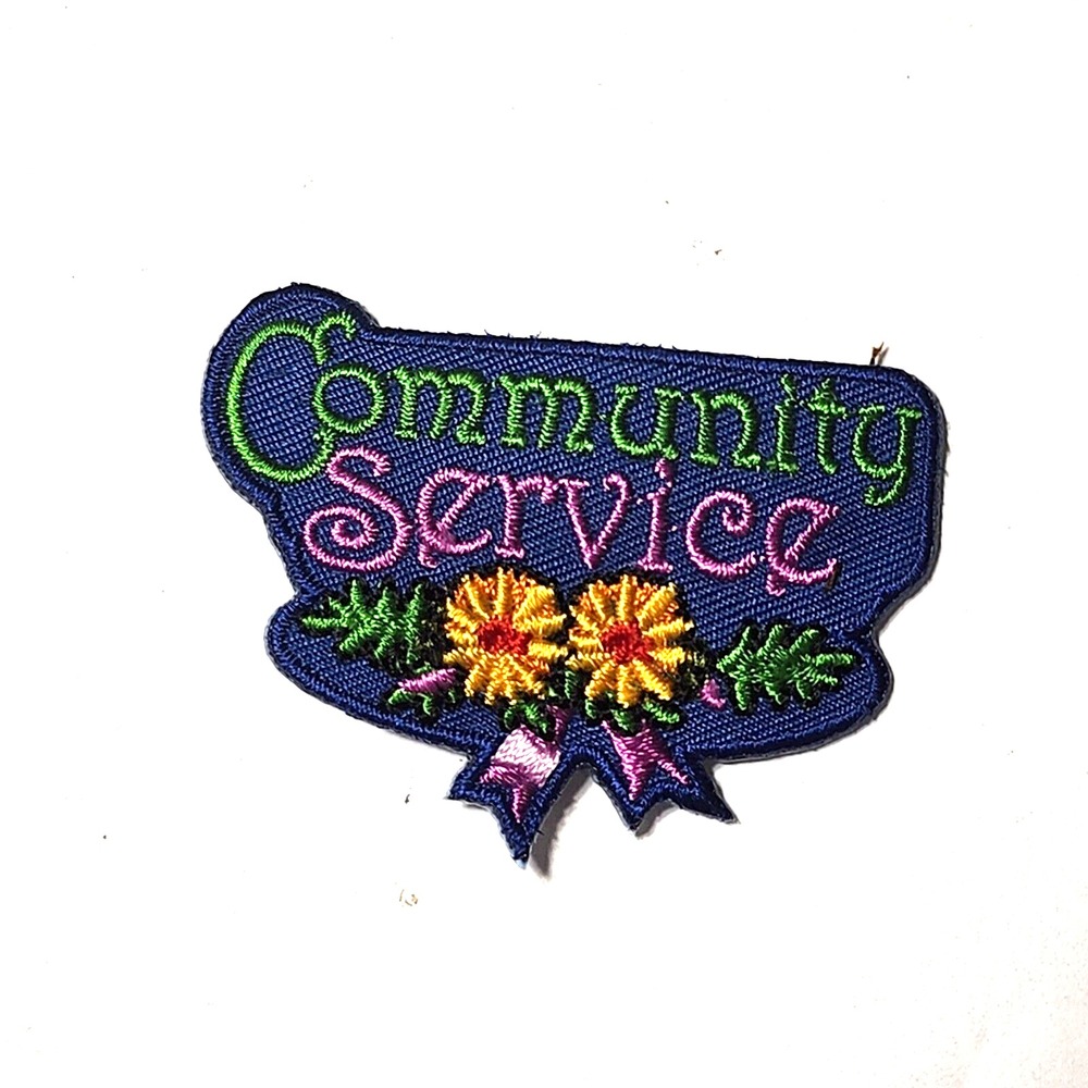 Girl Scouts Patch Community Service Flowers Ribbon Embroidered Badge 2.25 Inch
